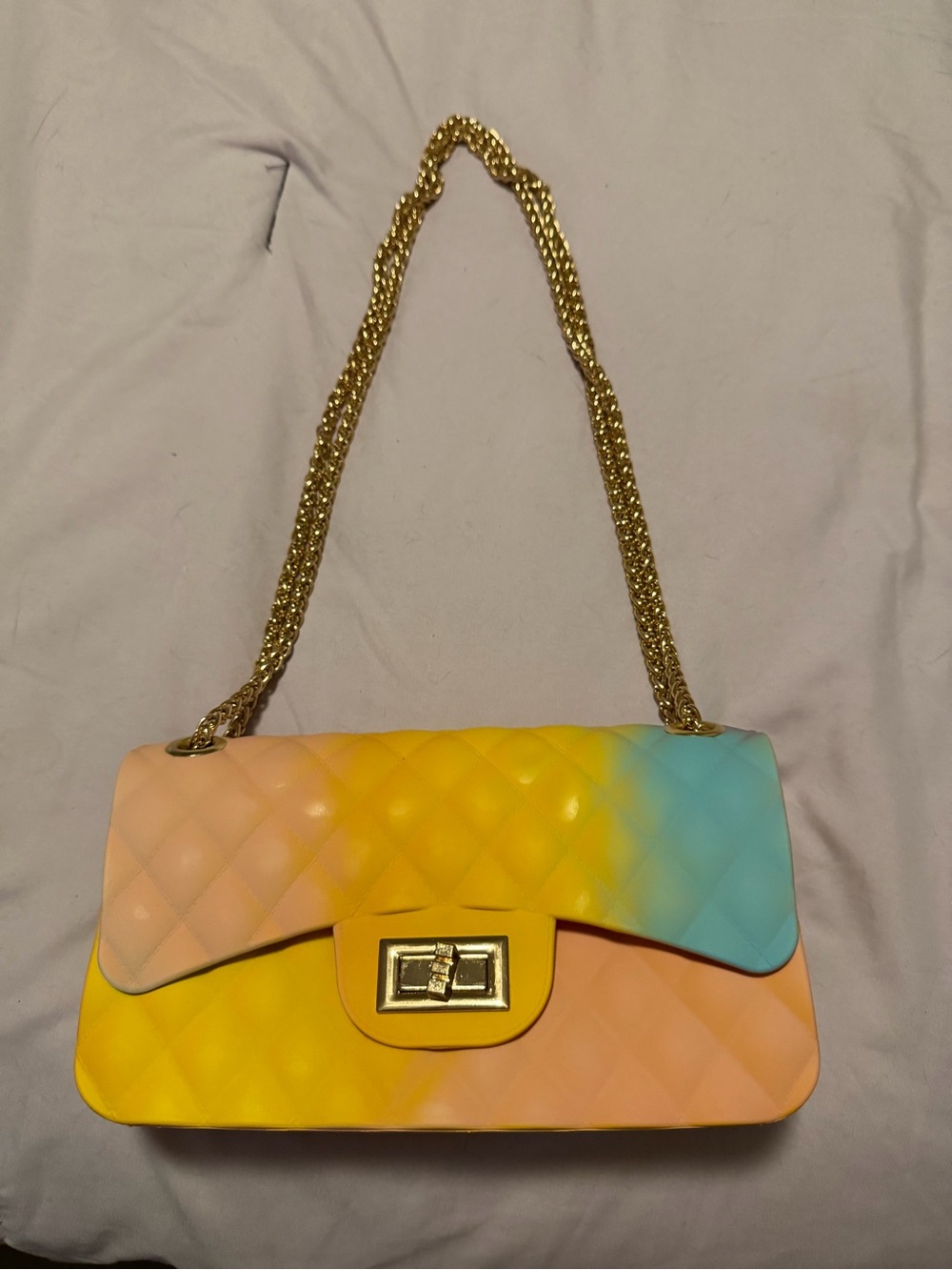 Pastel Gradient Quilted Shoulder Bag with Gold Chain